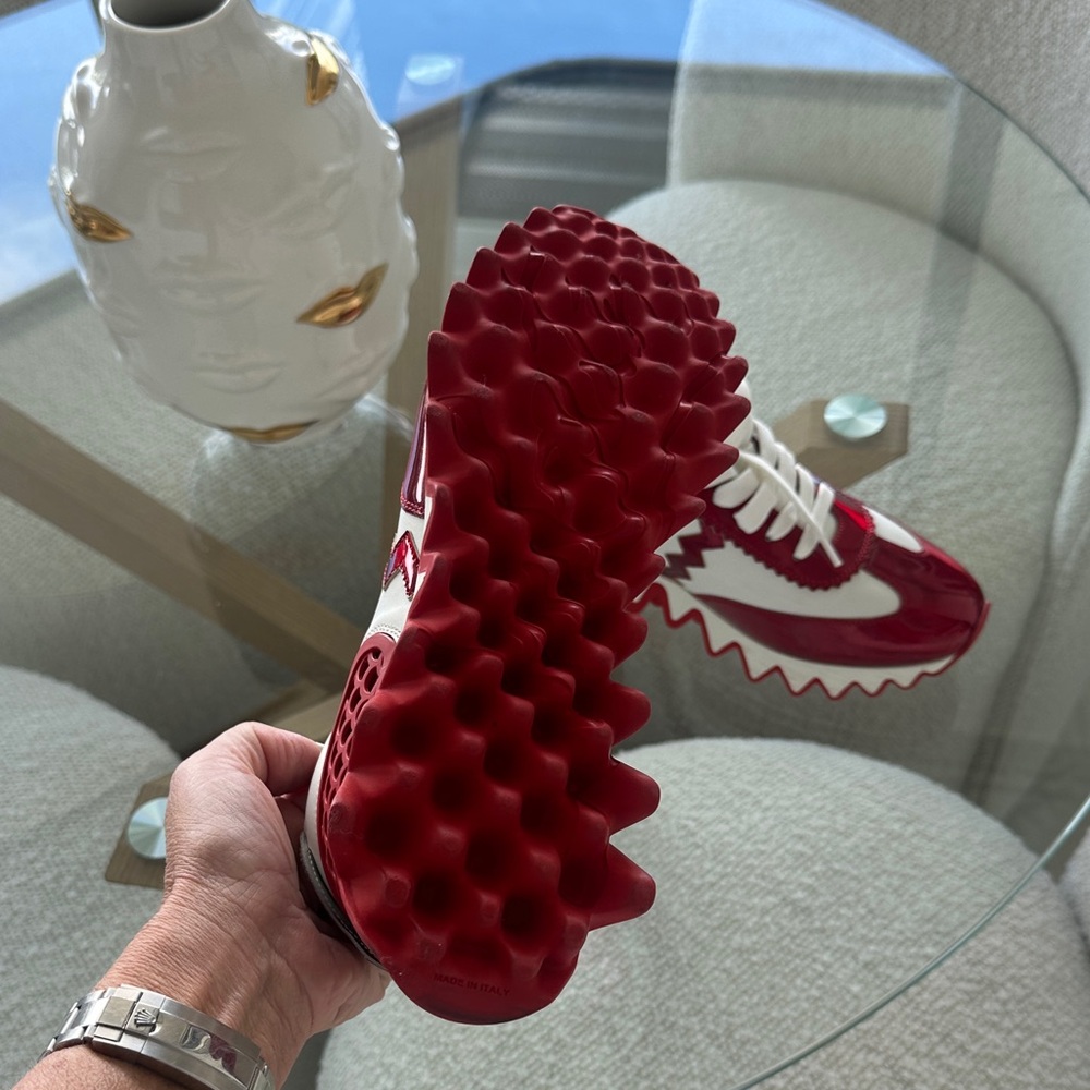Christian Louboutin Loubishark Red and White Metallic Sneakers 39.5 / 8.5 - 9 - Picture 6 of 13